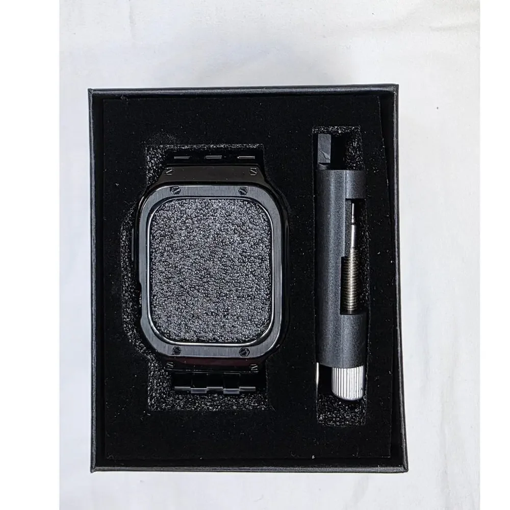 Black Stainless Steel Band Case For Apple Watch 46mm Series 11 10